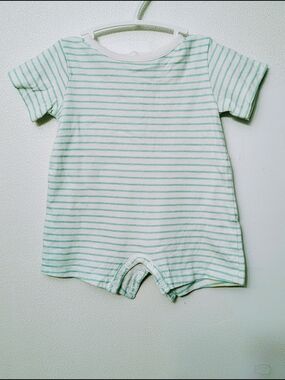 🌸4/25$ Tex Striped Cotton Baby Romper in Mint and White 1 M (Newborn)